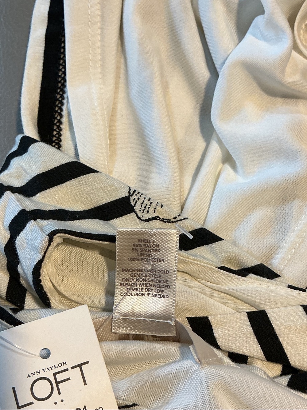 LOFT Black & White Floral Stripe Midi Dress - Picture 4 of 4